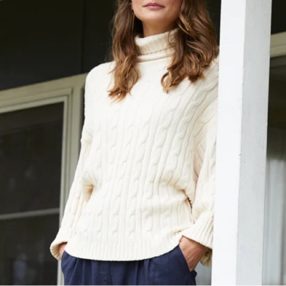 Cosy Soft Cream Cable Knit Relaxed Fit Turtleneck Sweater Jumper NWT - Picture 7 of 13